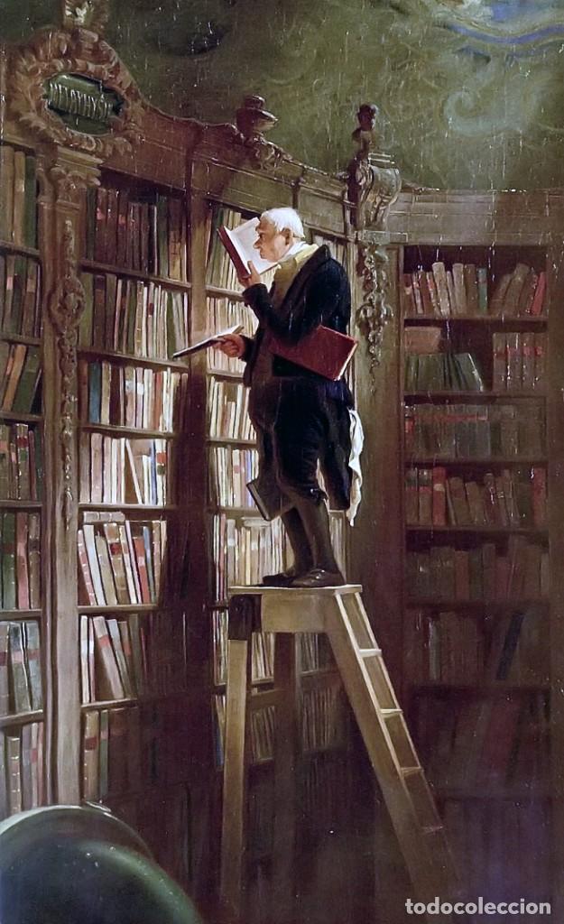 Postal del cuadro El Ratón de Biblioteca, de Carl Spitzweg
